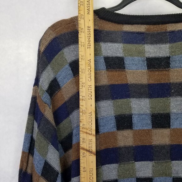 Norm Thompson Wool Sweater Men's XL Colorful 3-D Knit Square Pullover Crewneck - Picture 9 of 11